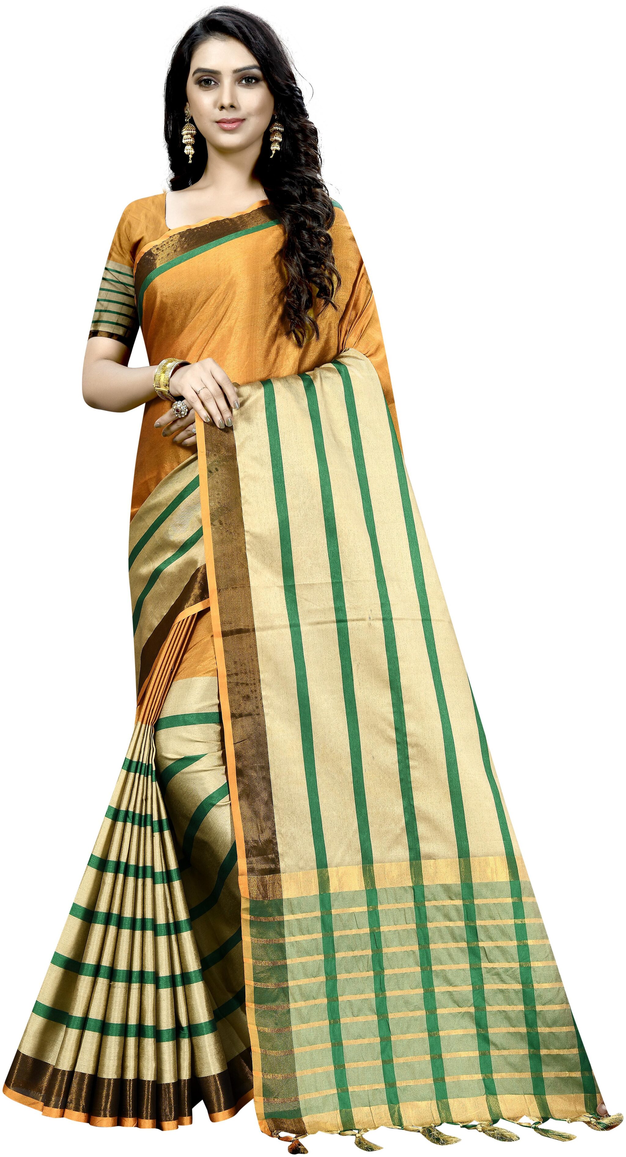 

LADY SHOPI Women Cotton Saree Yellow