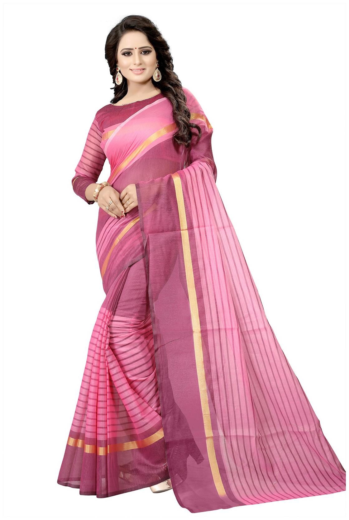 

Lady Shopi Women Party Wear Regular Saree With Unstitched Blouse (Pink)
