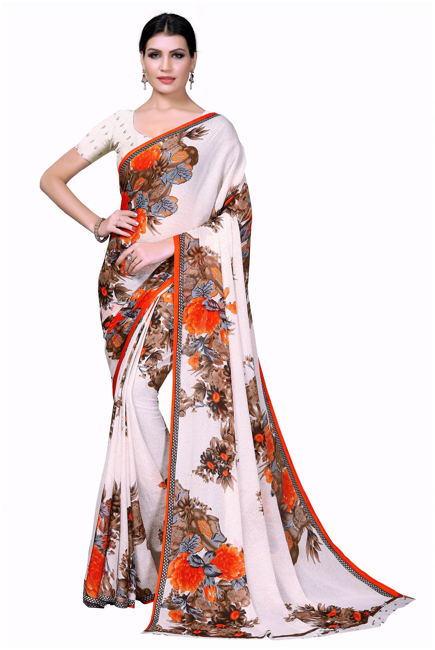 

LADY SHOPI Women Georgette Saree Orange