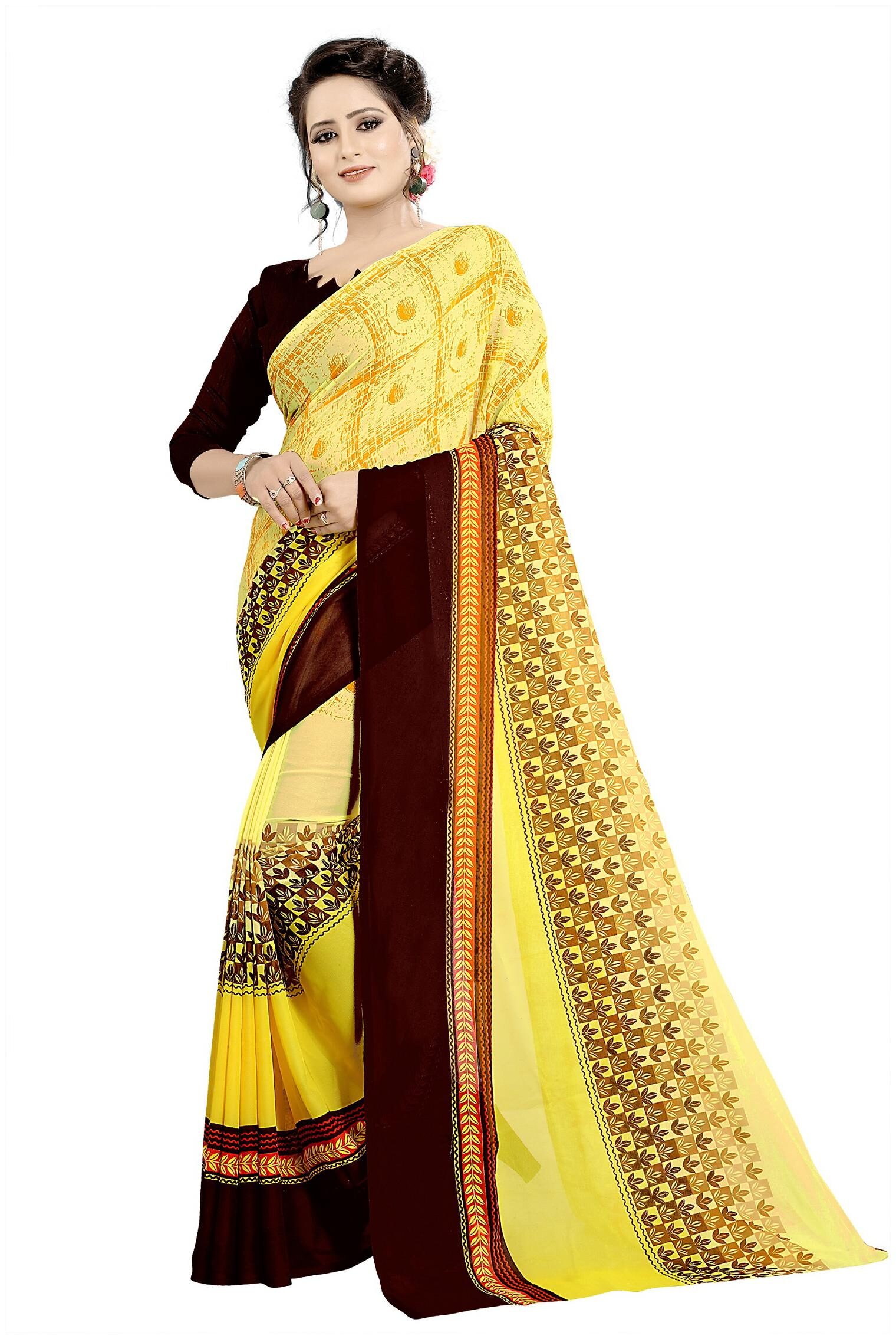 

LADY SHOPI Women Georgette Saree Yellow