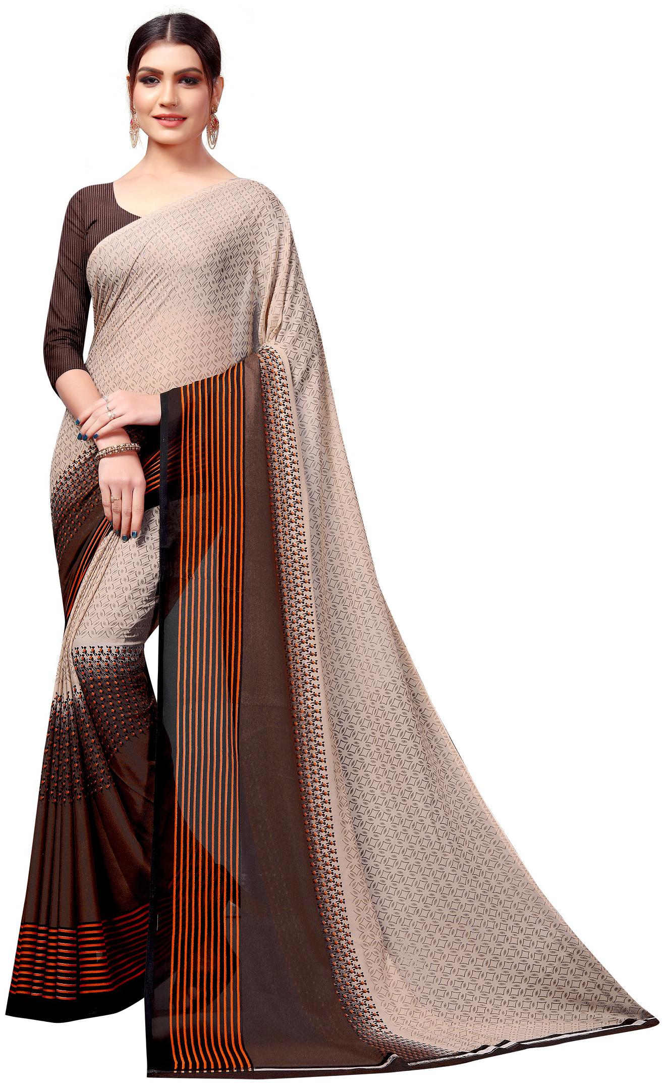 

LADY SHOPI Women Georgette Saree Cream