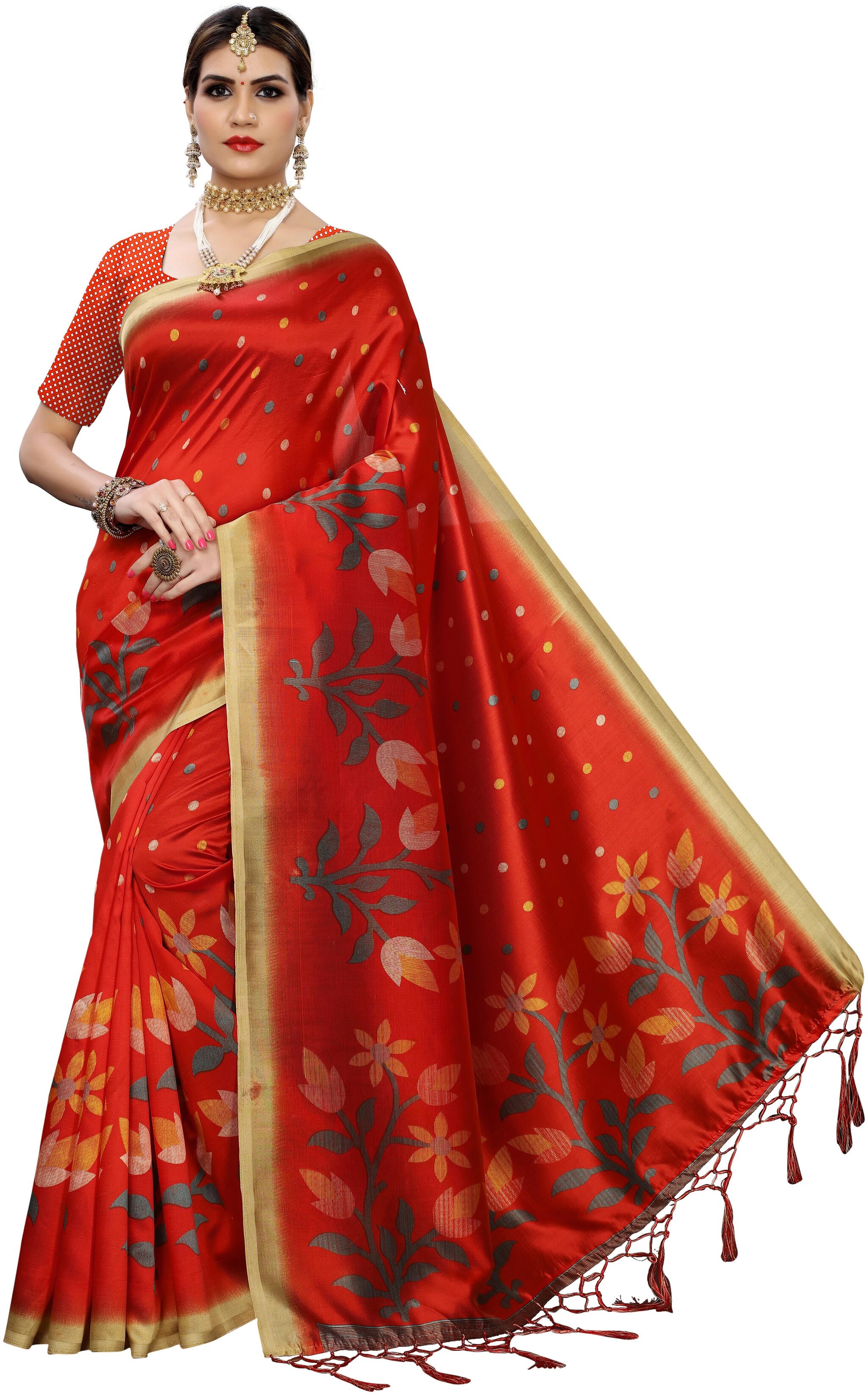 

LADY SHOPI Women Artificial Silk Sarees Red