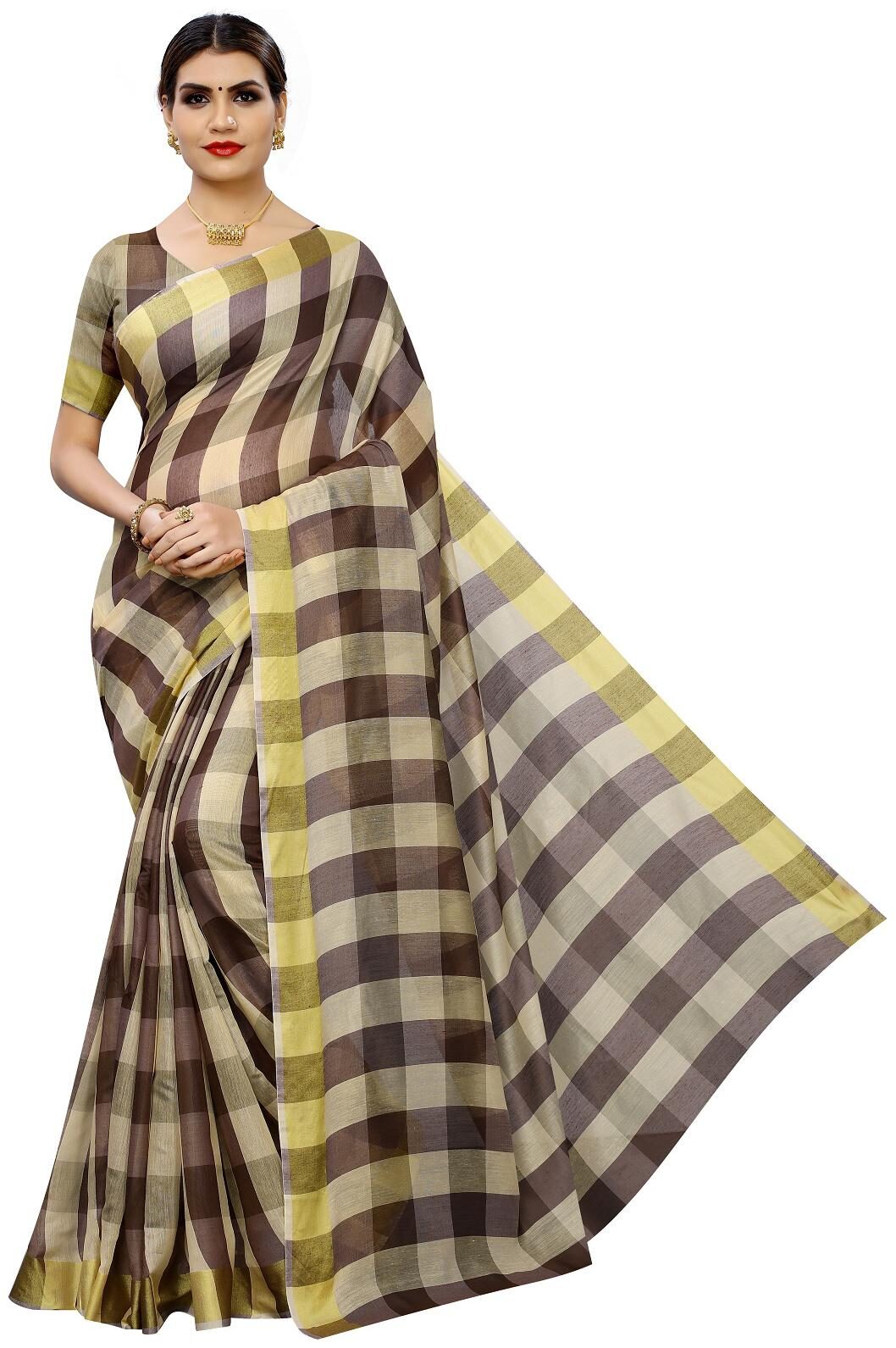 

Lady Shopi Women Party Wear Regular Saree With Unstitched Blouse (Brown)