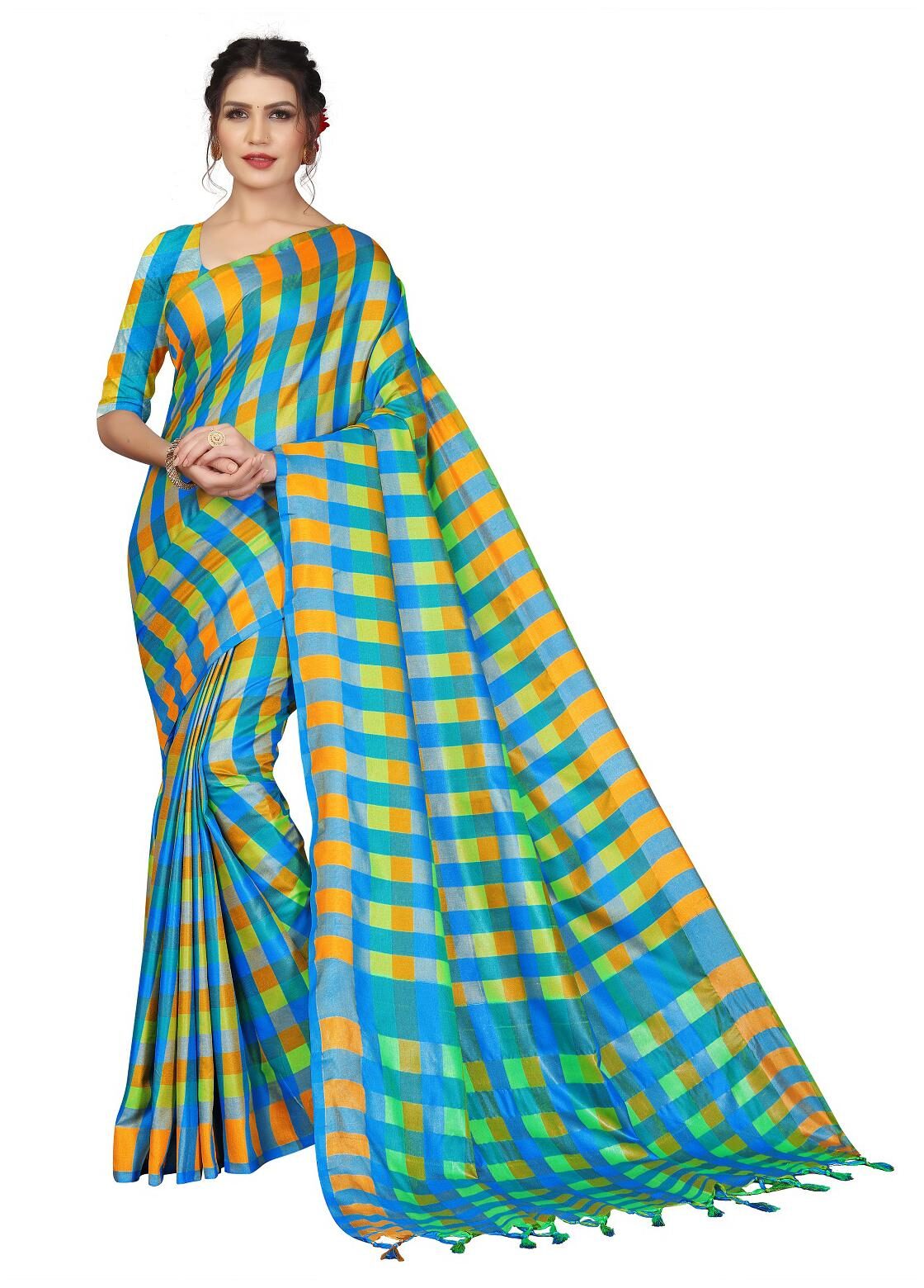 

Lady Shopi Women Party Wear Regular Saree With Unstitched Blouse (Turquoise)
