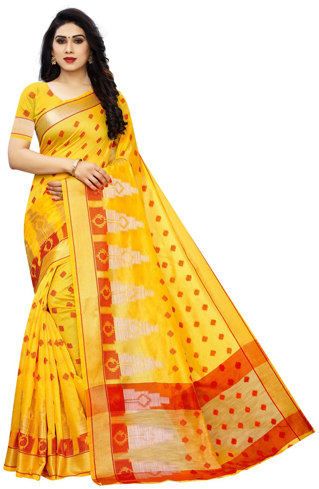 

Lady Shopi Women Party Wear Regular Saree With Unstitched Blouse (Yellow)