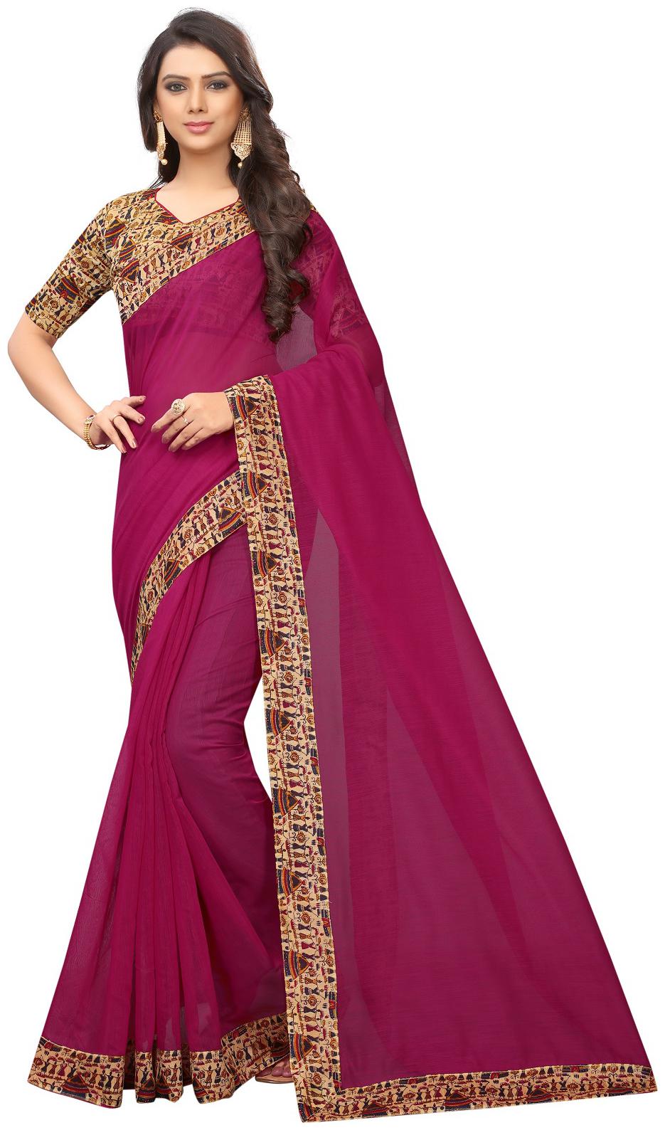 

Lady Shopi Women Party Wear Regular Saree With Unstitched Blouse (Pink)