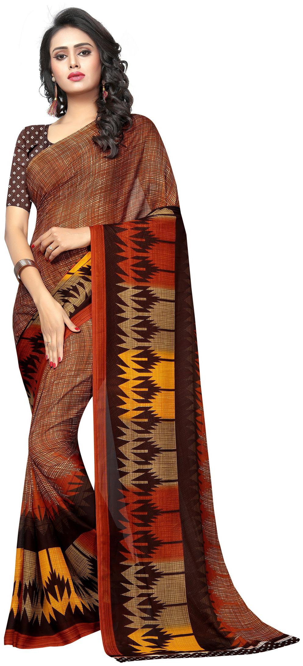 

LADY SHOPI Women Georgette Saree Brown