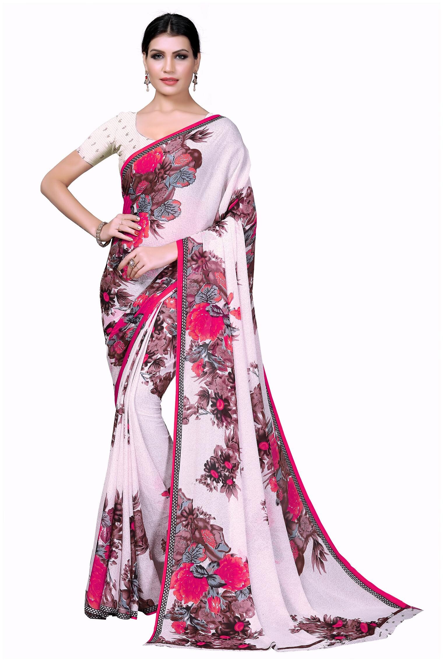 

LADY SHOPI Women Georgette Saree Pink