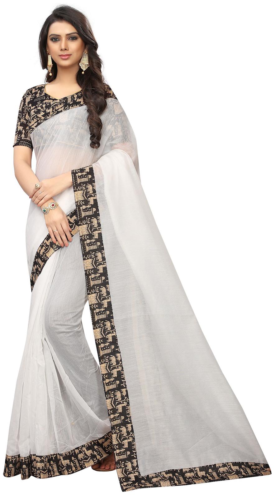 

Lady Shopi Women Party Wear Regular Saree With Unstitched Blouse (White)
