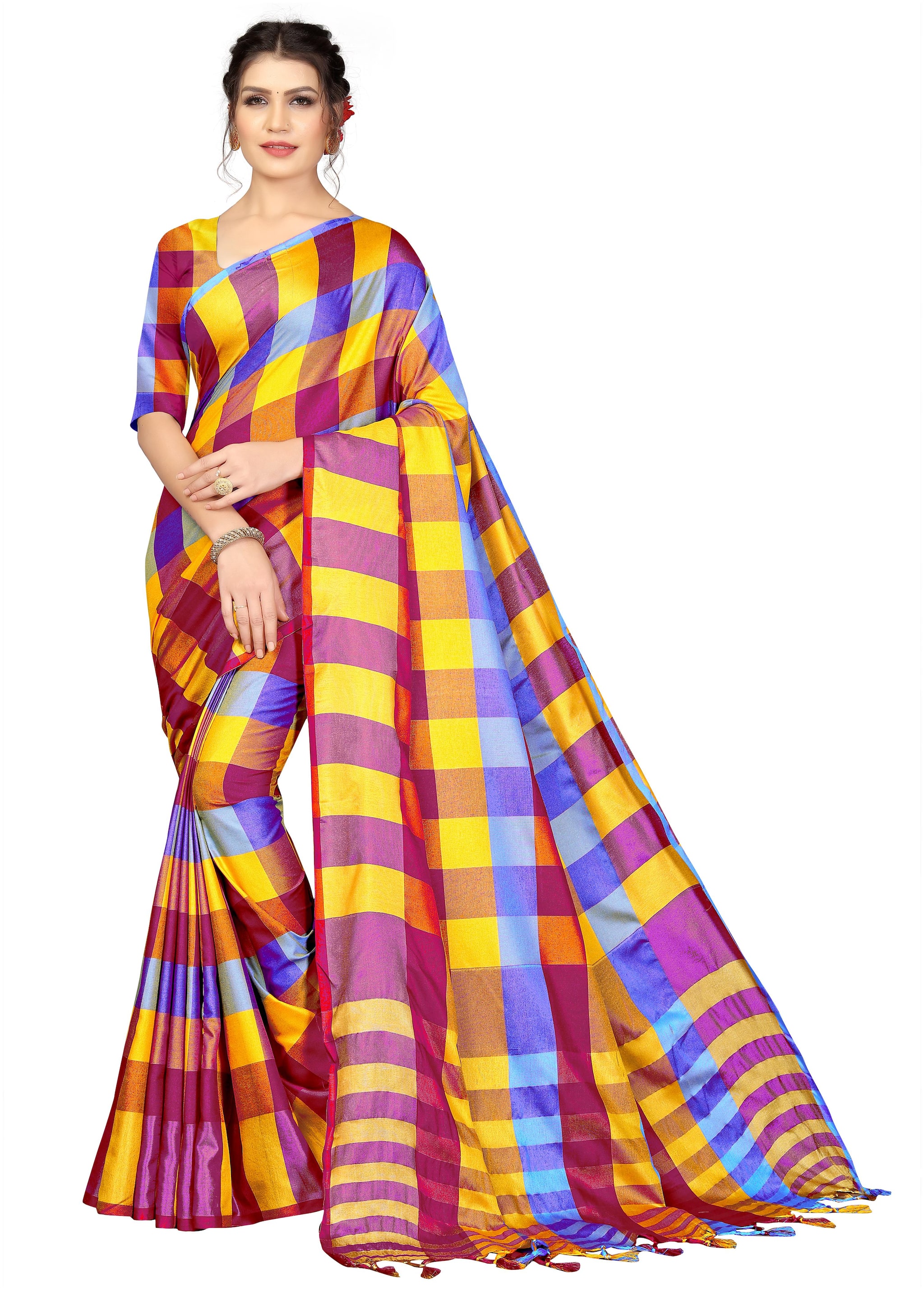 

LADY SHOPI Women Cotton Saree Multicolor