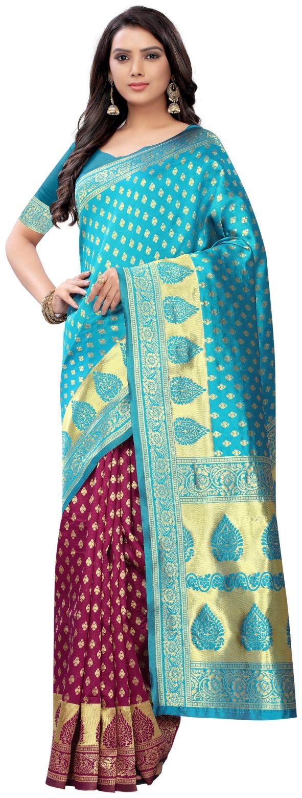 

Lady Shopi Woven Jacquard Sky Blue Women S Banarasi Silk Saree