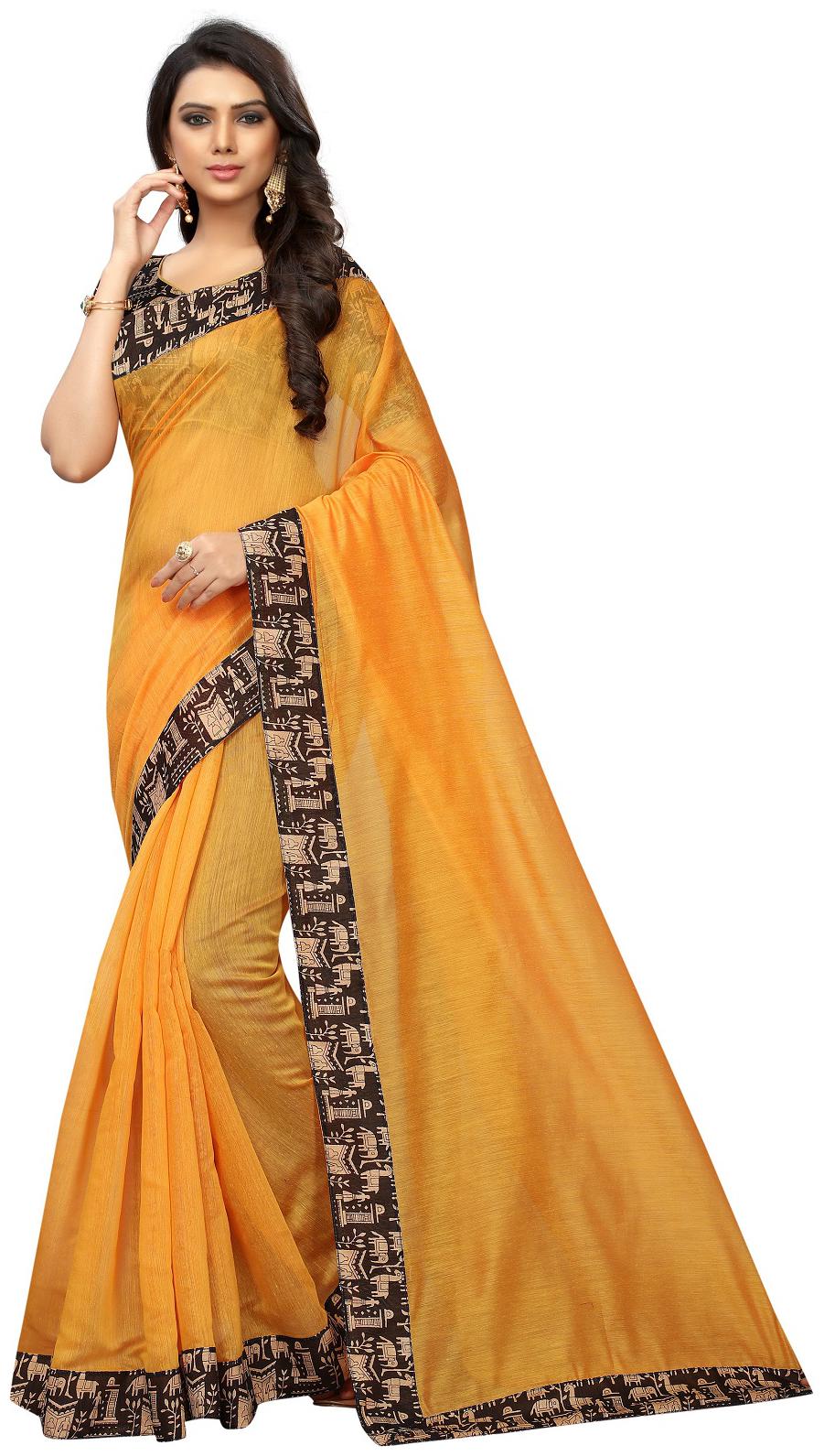 

Lady Shopi Women Party Wear Regular Saree With Unstitched Blouse (Mustard)
