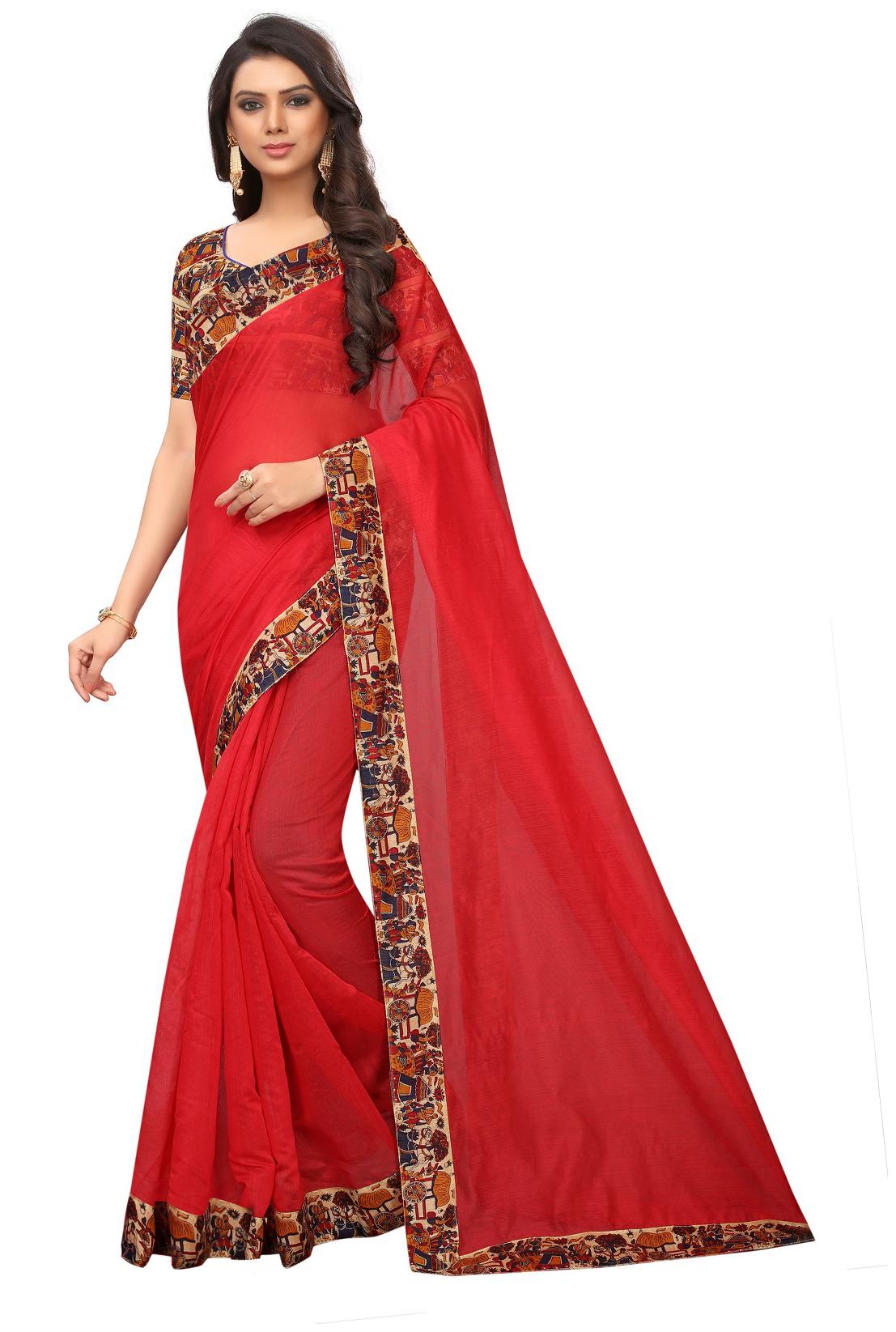

Lady Shopi Women Party Wear Regular Saree With Unstitched Blouse (Red)