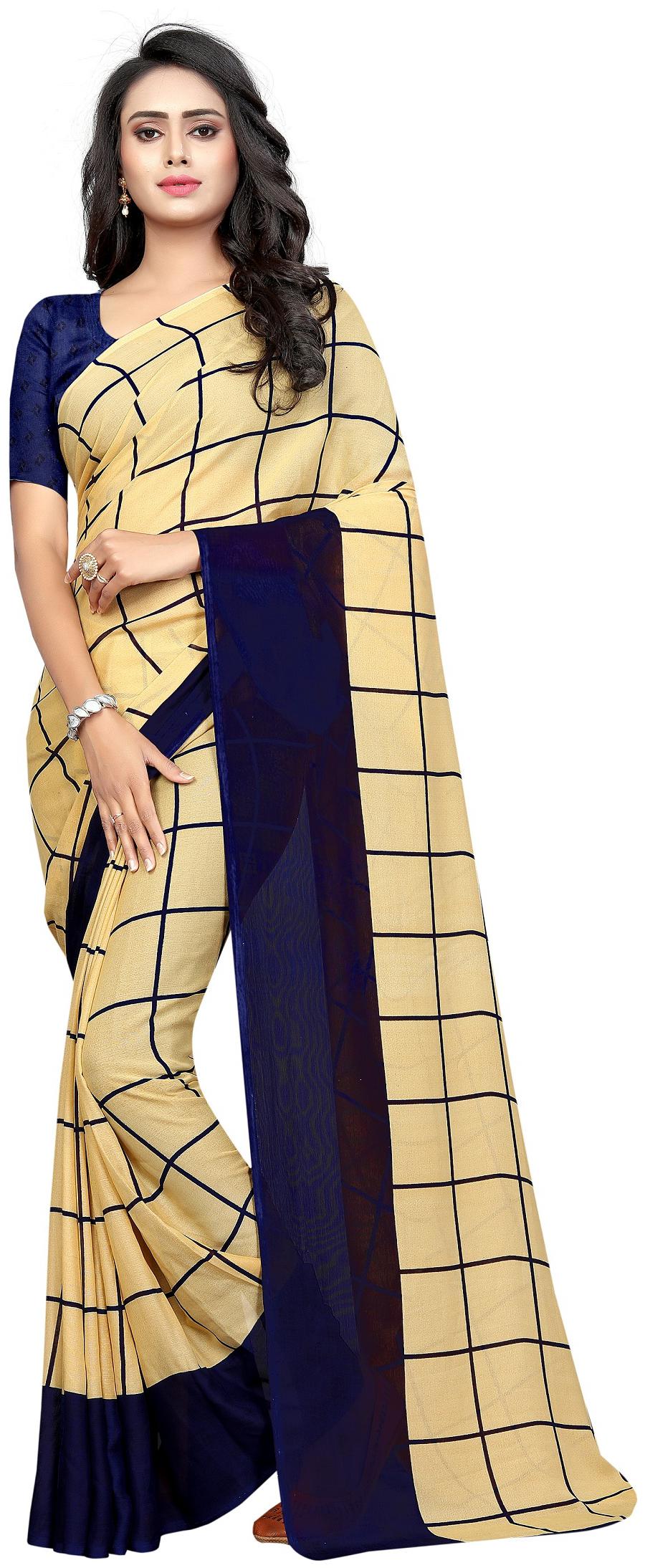 

LADY SHOPI Women Georgette Saree Beige