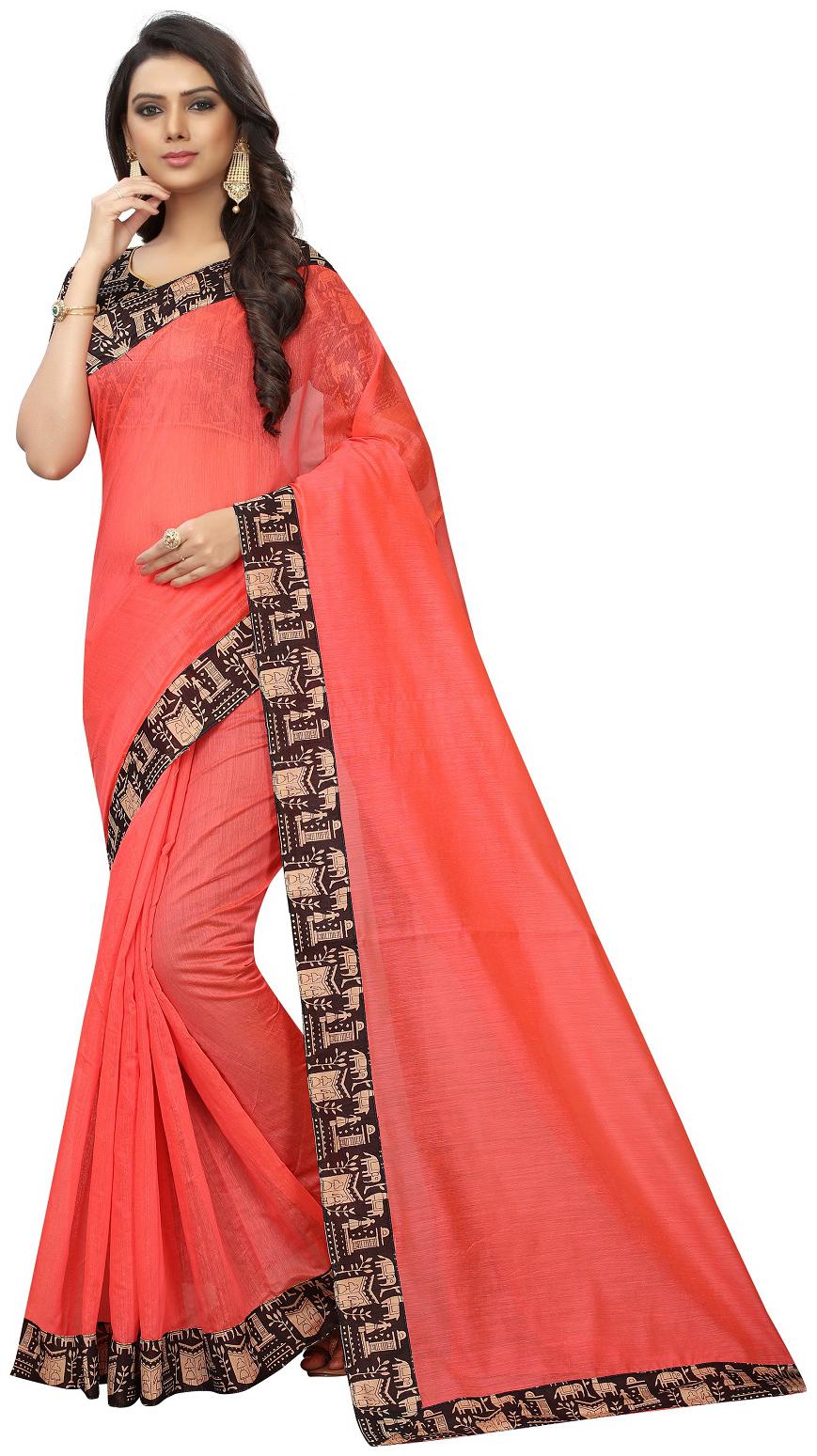 

Lady Shopi Women Party Wear Regular Saree With Unstitched Blouse (Peach)