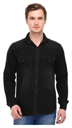 

Lafantar Men Black Solid Slim Fit Casual Shirt