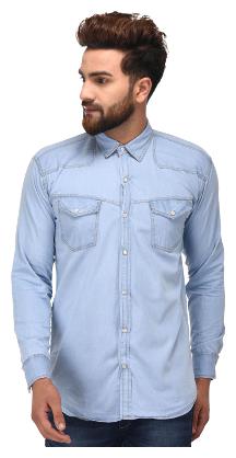 

Lafantar Men Blue Solid Slim Fit Casual Shirt