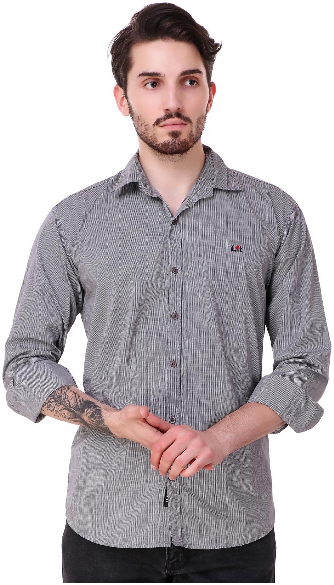 

Lafantar Men Grey Weaved Regular Fit Casual Shirt