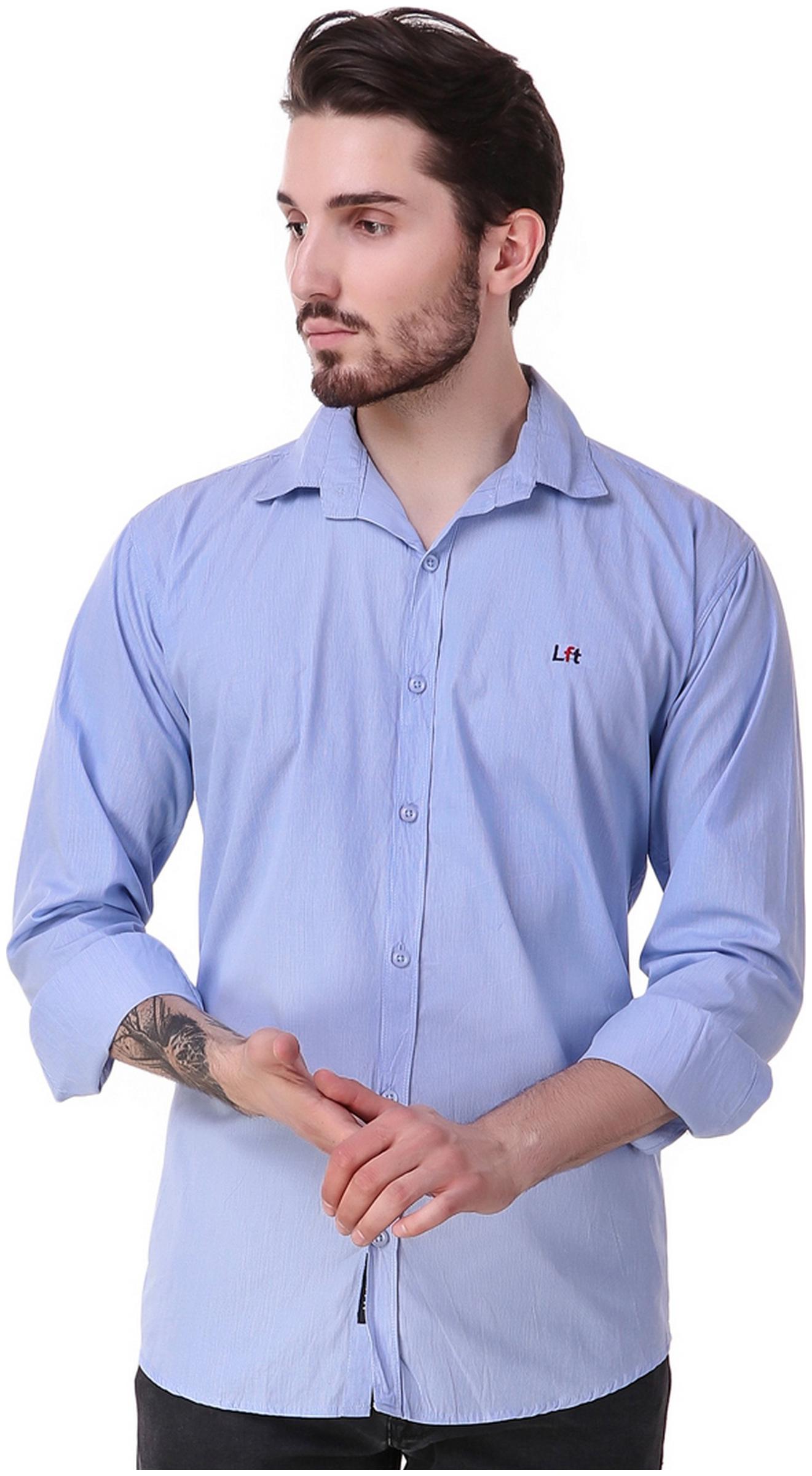 

Lafantar Men Blue Printed Slim Fit Casual Shirt
