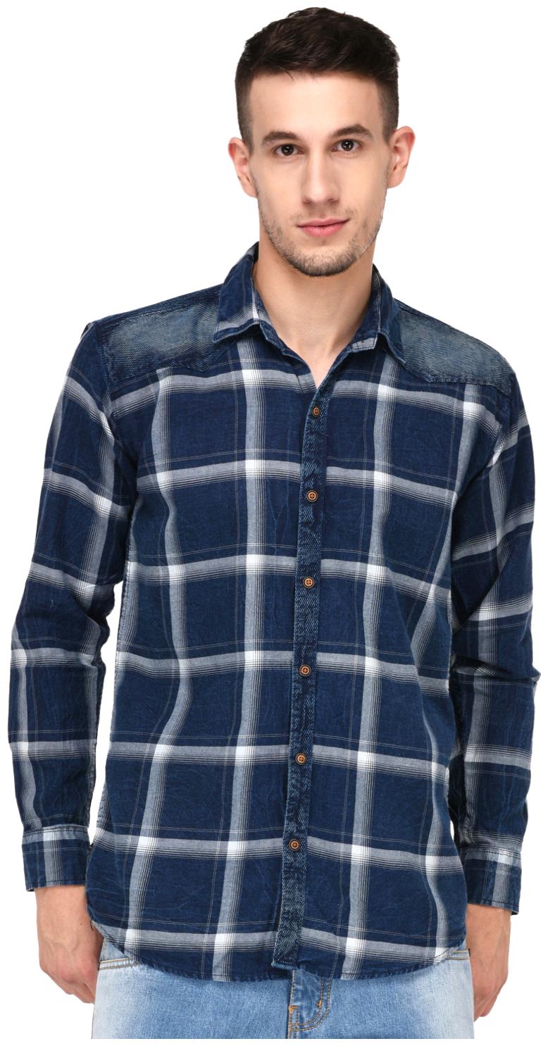 

Lafantar Men Blue Checked Regular Fit Casual Shirt