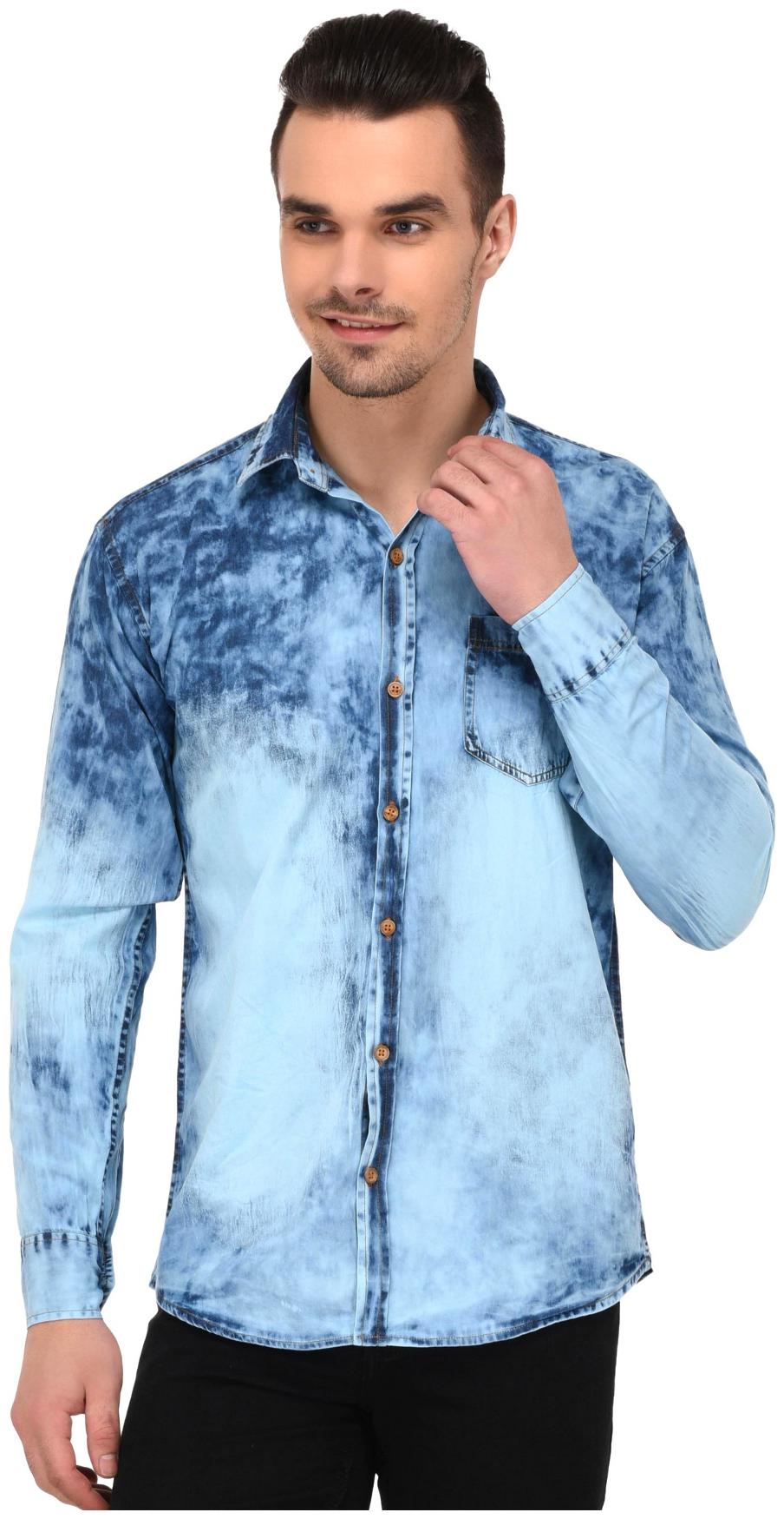 

Lafantar Men Blue Faded Slim Fit Casual Shirt
