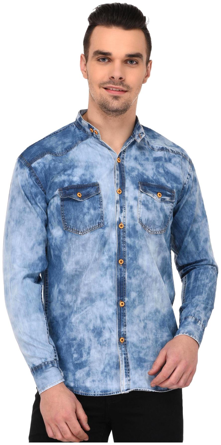 

Lafantar Men Blue Faded Slim Fit Casual Shirt
