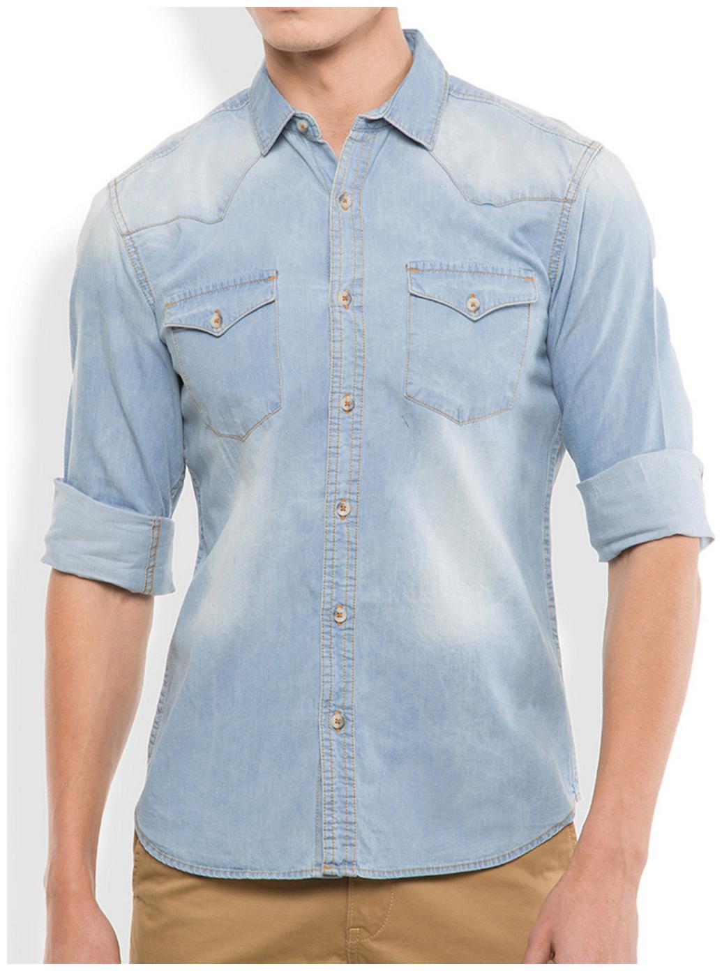 

Lafantar Men Blue Faded Slim Fit Casual Shirt