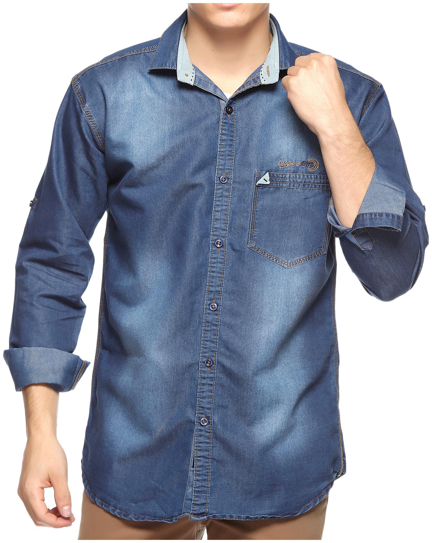 

Lafantar Men Blue Faded Slim Fit Casual Shirt