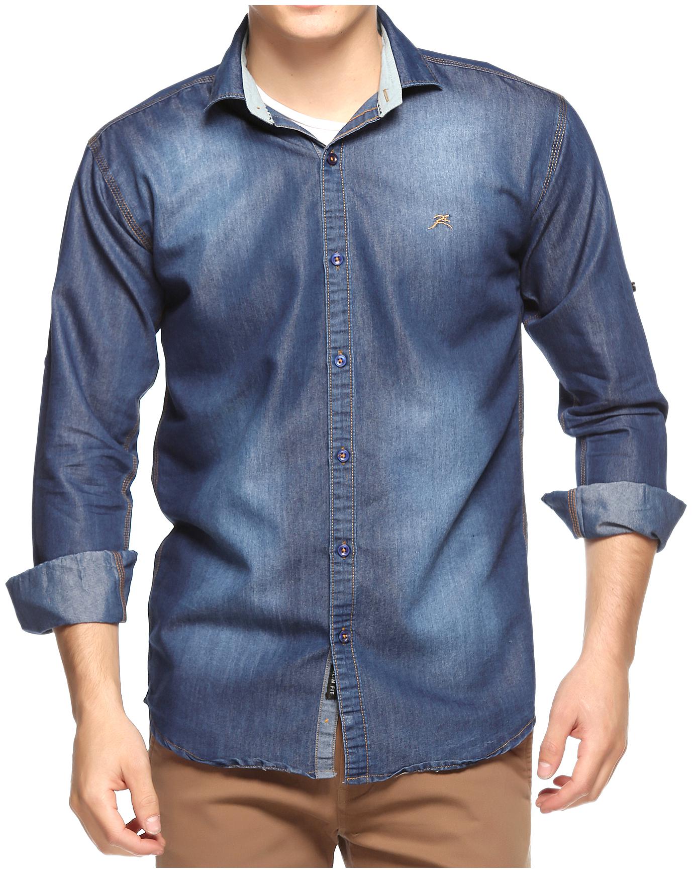 

Lafantar Men Blue Faded Slim Fit Casual Shirt