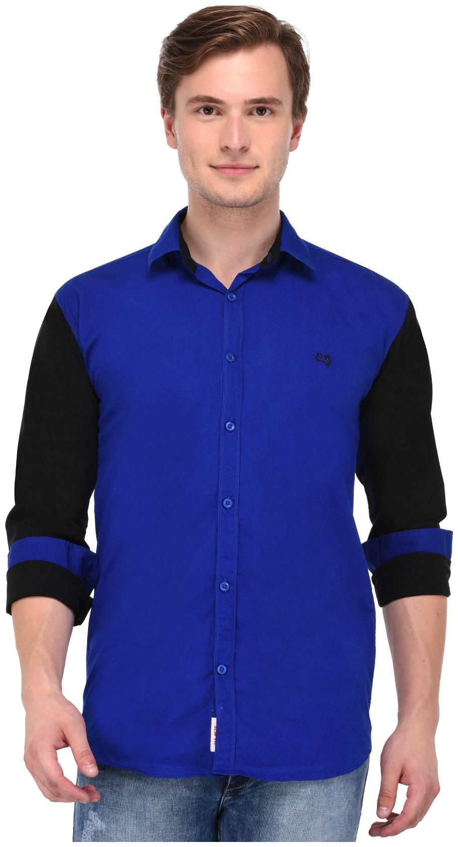 

Lafantar Men Blue Solid Slim Fit Casual Shirt