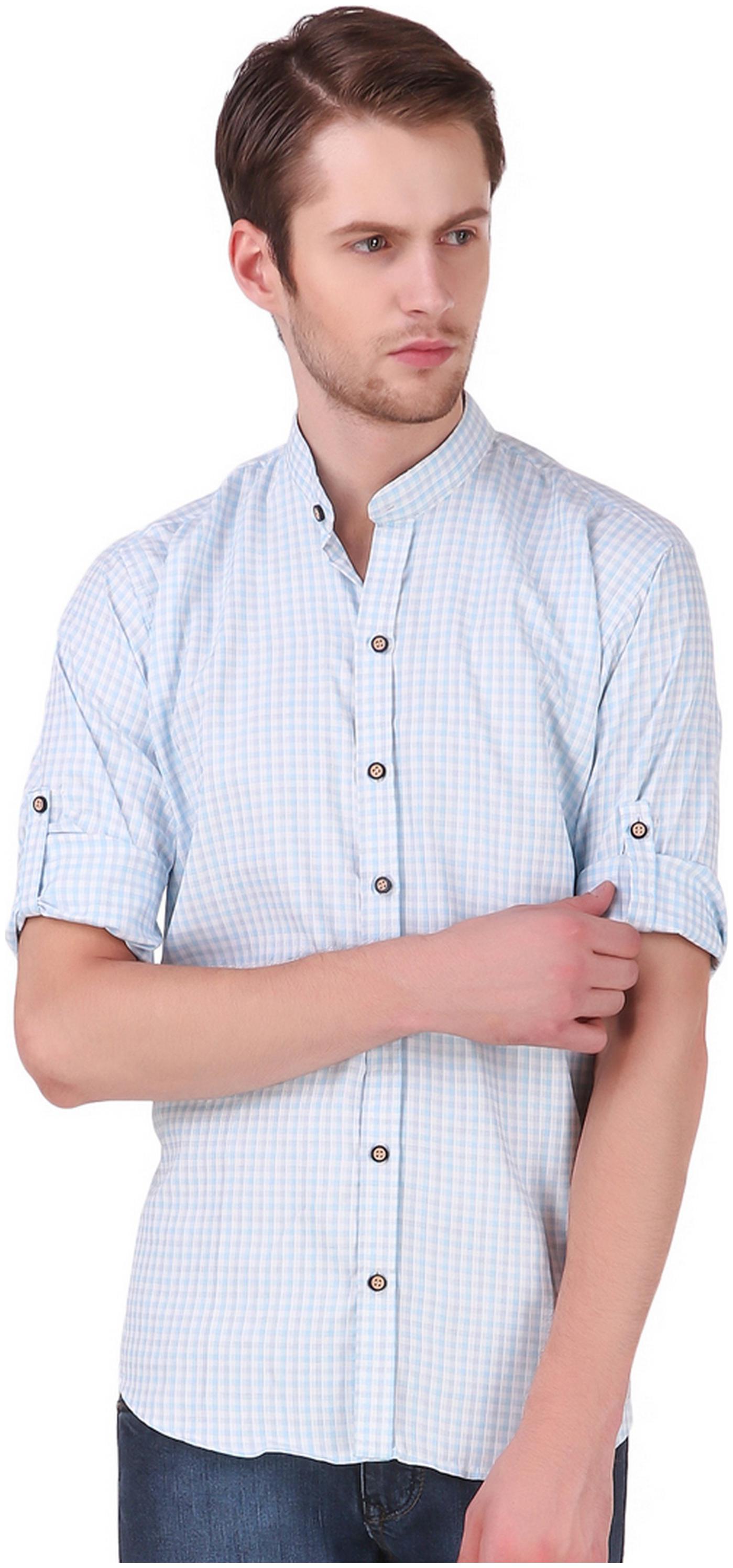 

Lafantar Men Blue Checked Slim Fit Casual Shirt
