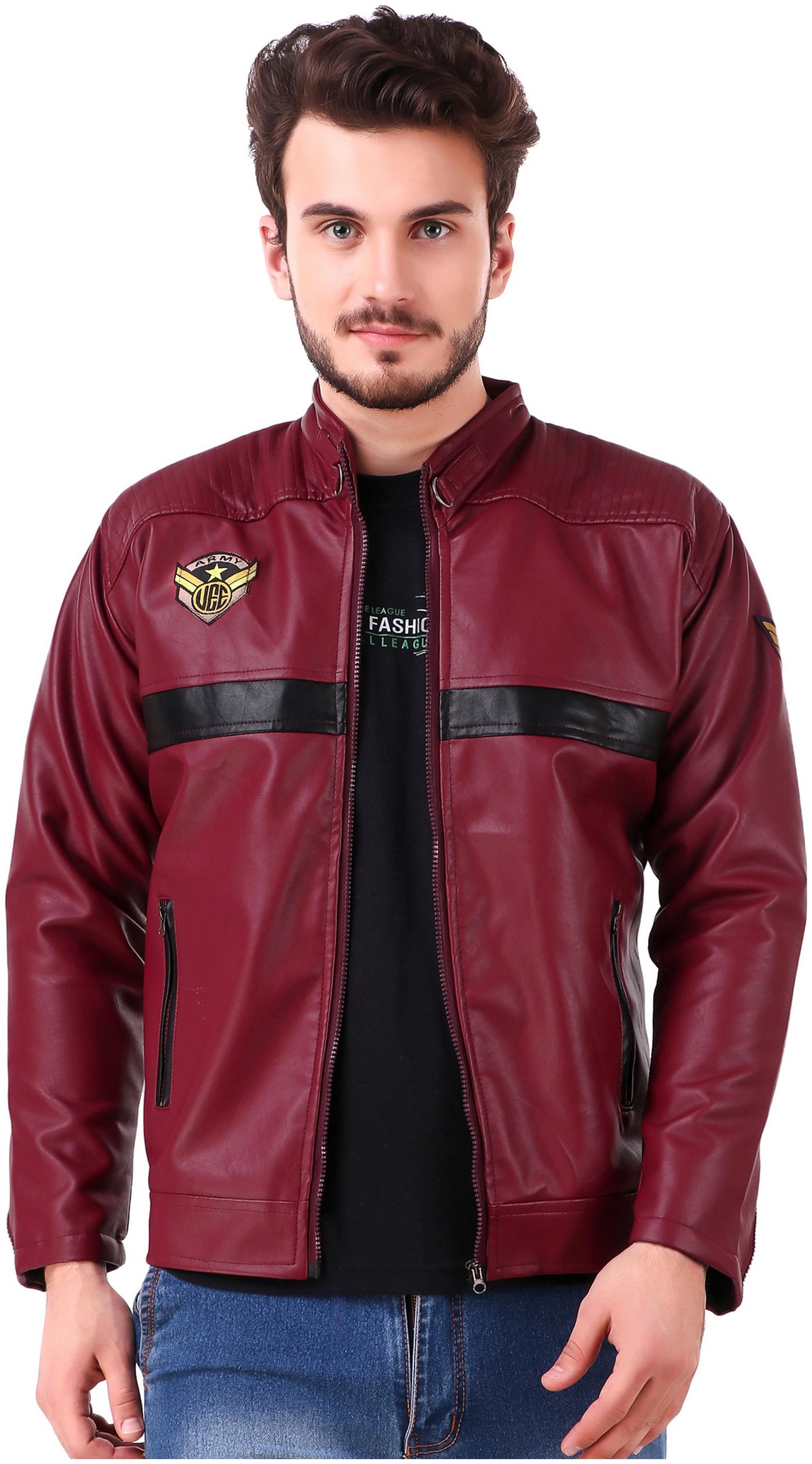 

Lafantar Men Maroon Solid Leather jacket