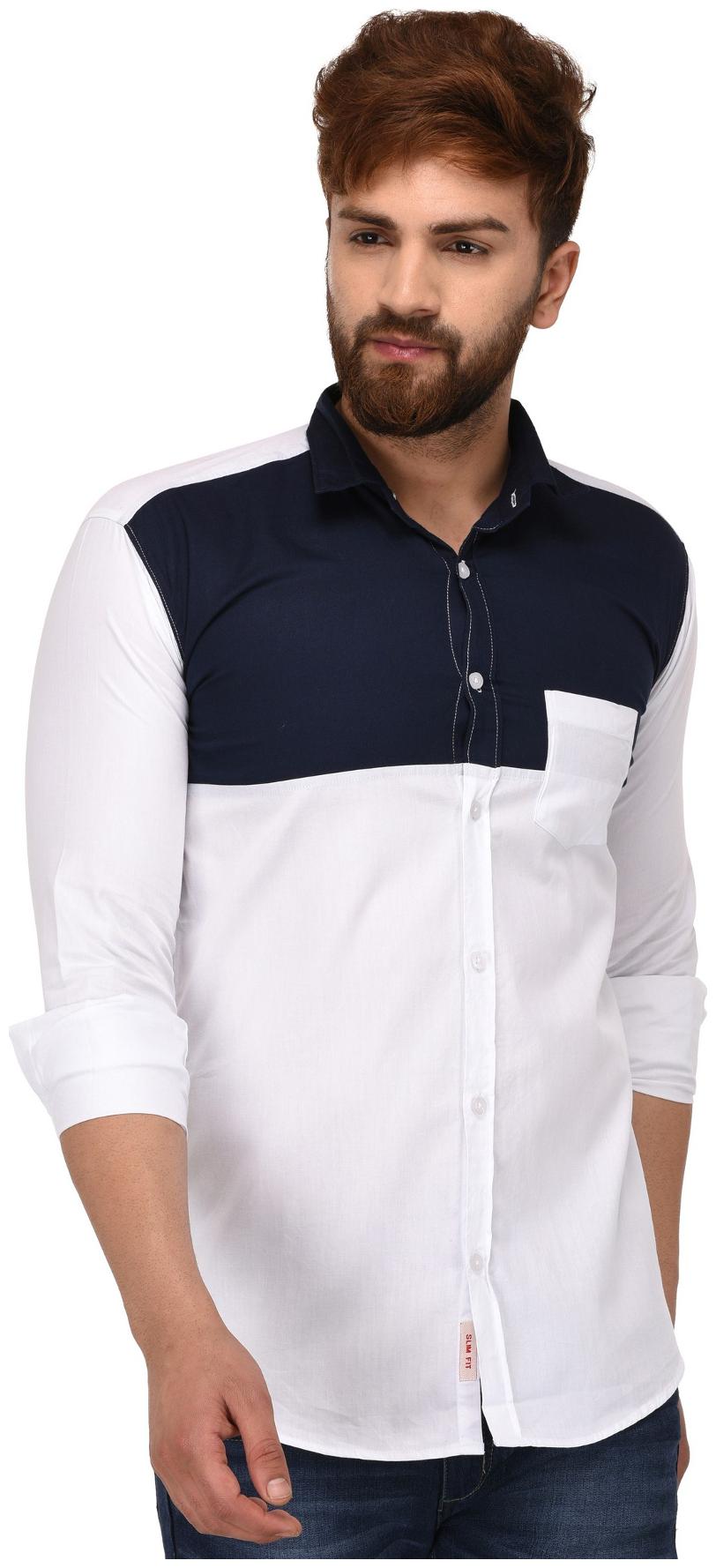 

Lafantar Men White Colorblocked Super Slim Fit Casual Shirt