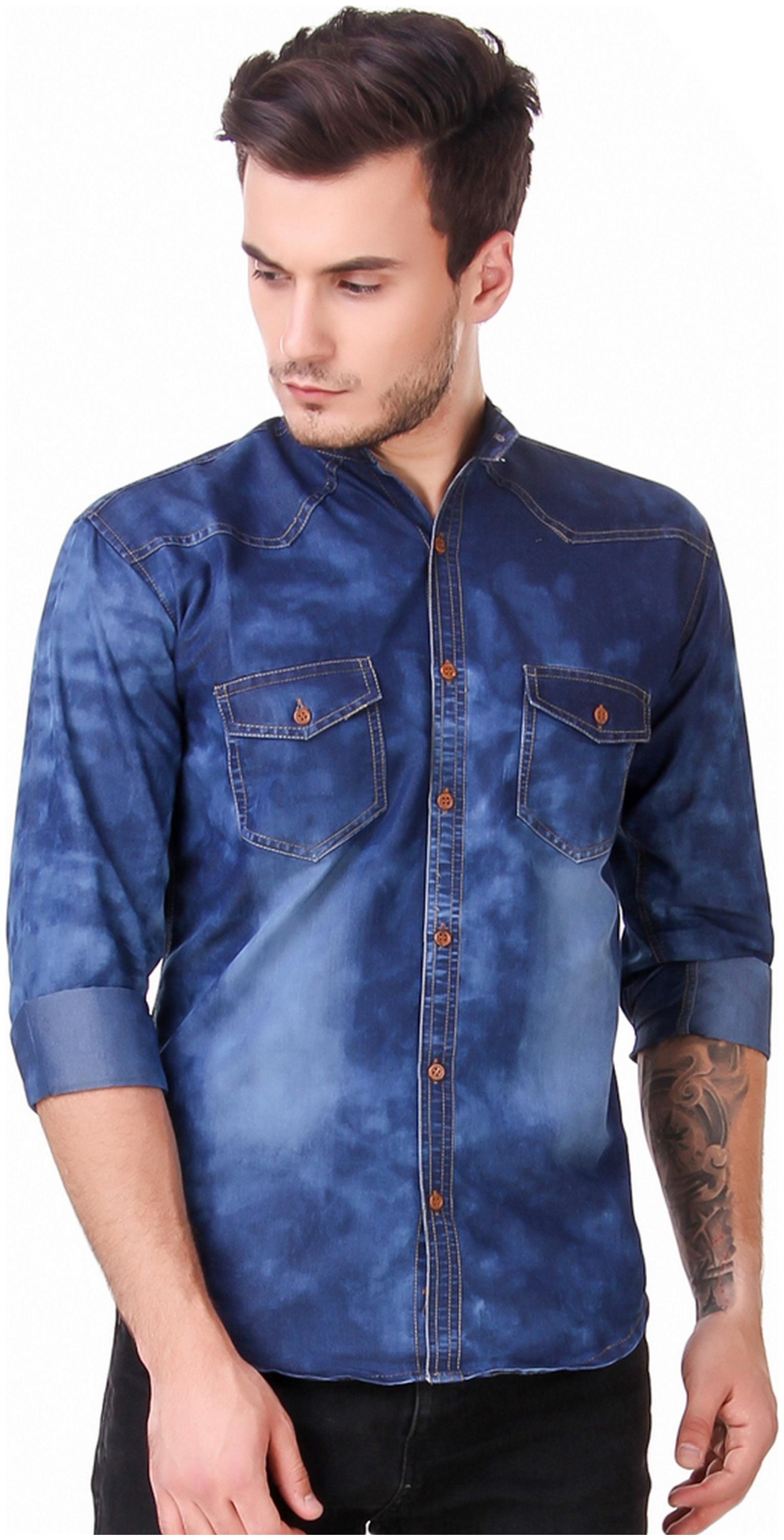 

Lafantar Men Blue Faded Slim Fit Casual Shirt