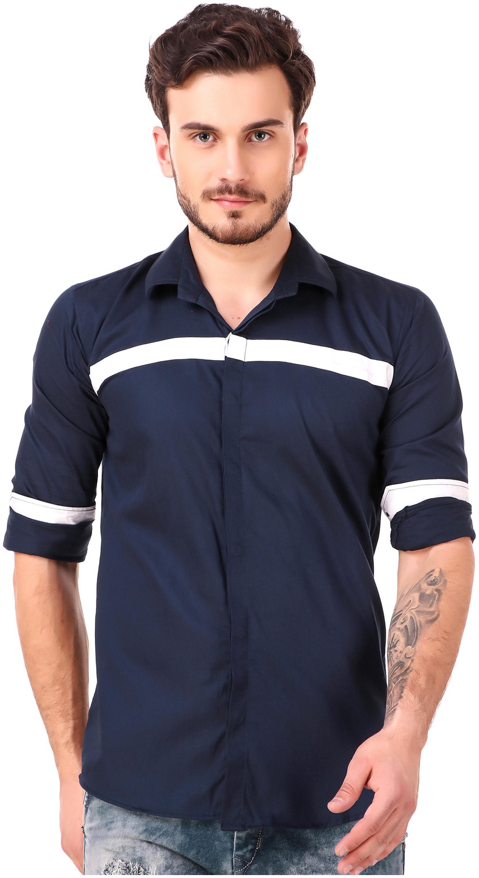 

Lafantar Men Blue Solid Slim Fit Casual Shirt