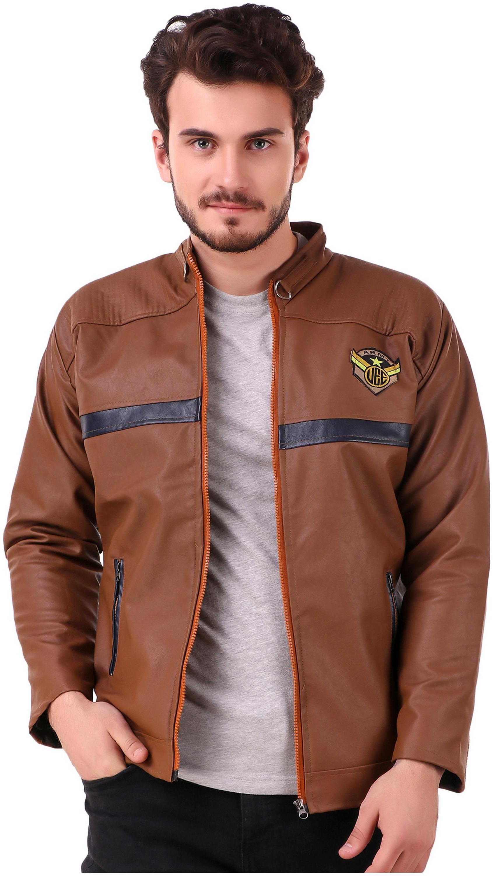 

Lafantar Men Brown Solid Leather jacket
