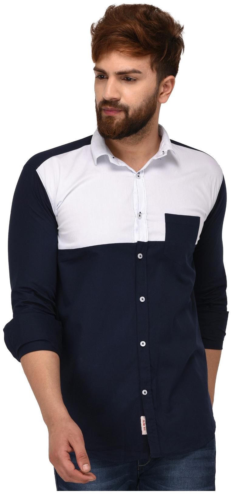 

Lafantar Men Blue Colorblocked Slim Fit Casual Shirt