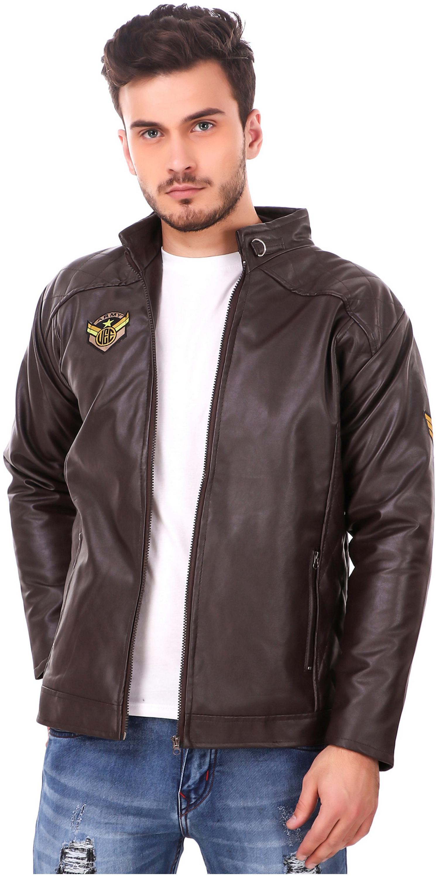 

Lafantar Men Brown Solid Leather jacket