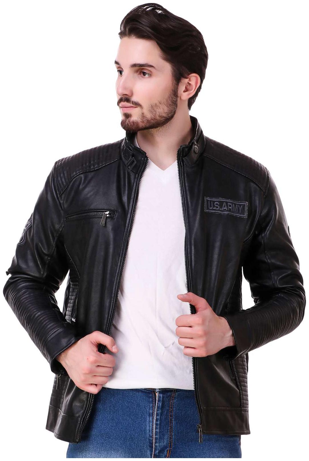

Lafantar Men Black Solid Leather jacket
