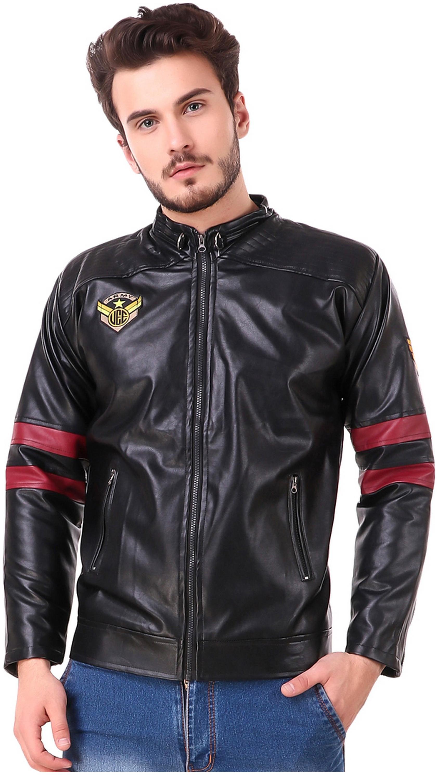 

Lafantar Men Black Solid Leather jacket