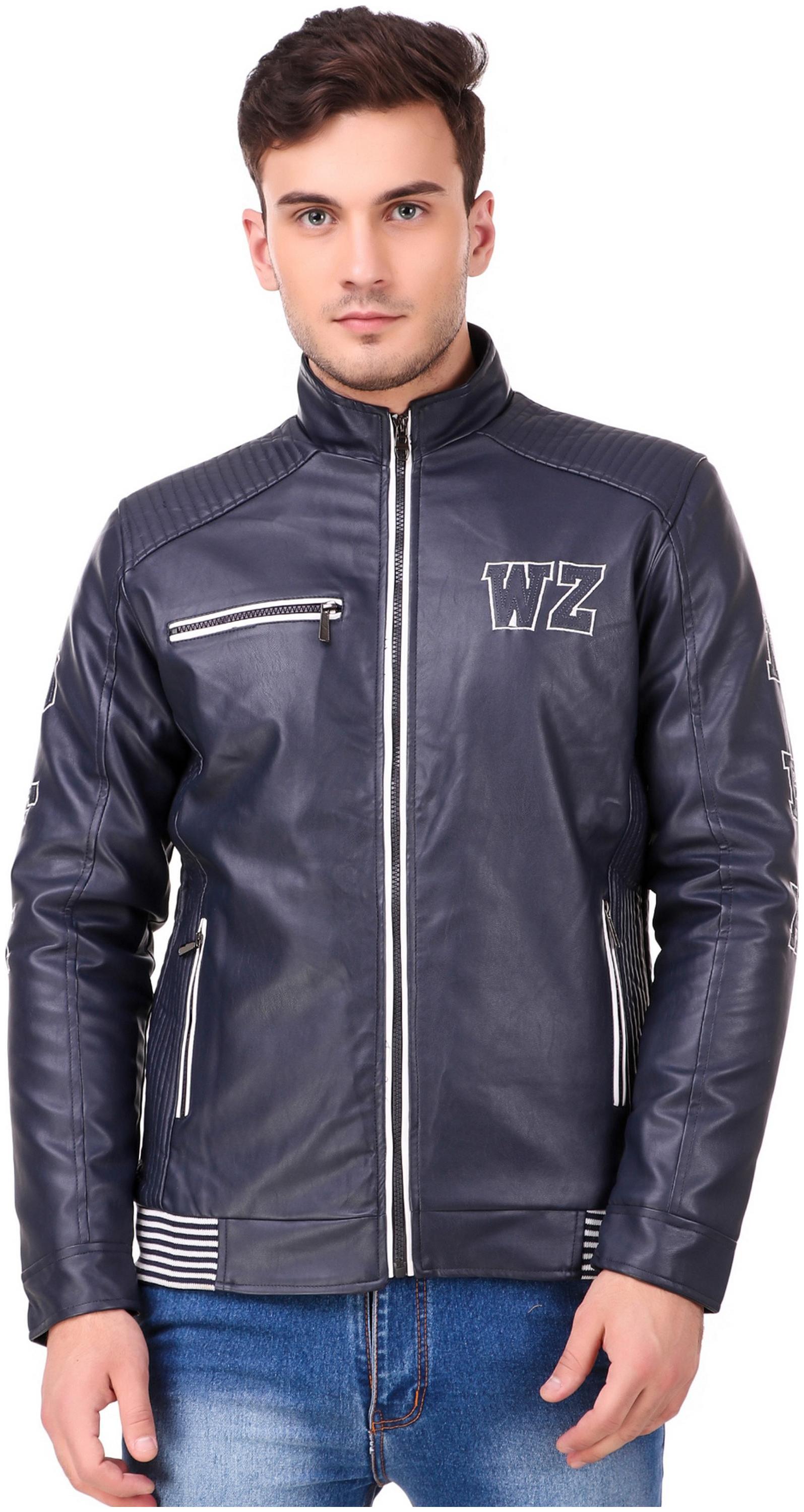 

Lafantar Men Blue Solid Biker jacket
