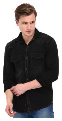 

Lafantar Men Black Solid Regular Fit Casual Shirt