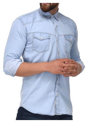 

Lafantar Men Blue Solid Slim Fit Casual Shirt