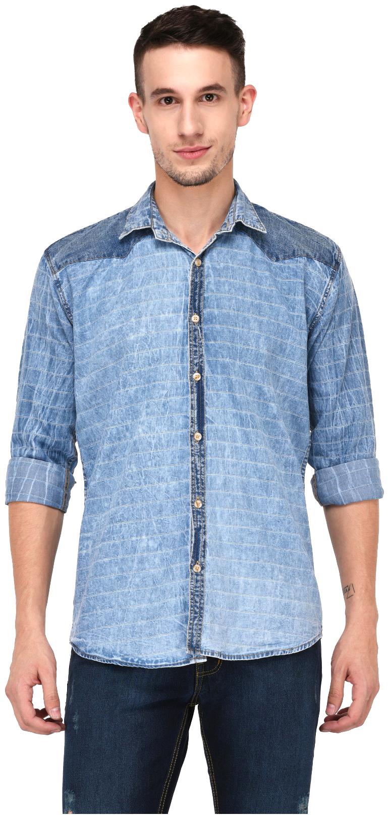 

Lafantar Men Blue Horizontal Stripes Regular Fit Casual Shirt