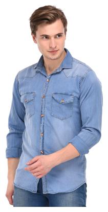 

Lafantar Men Blue Faded Regular Fit Casual Shirt