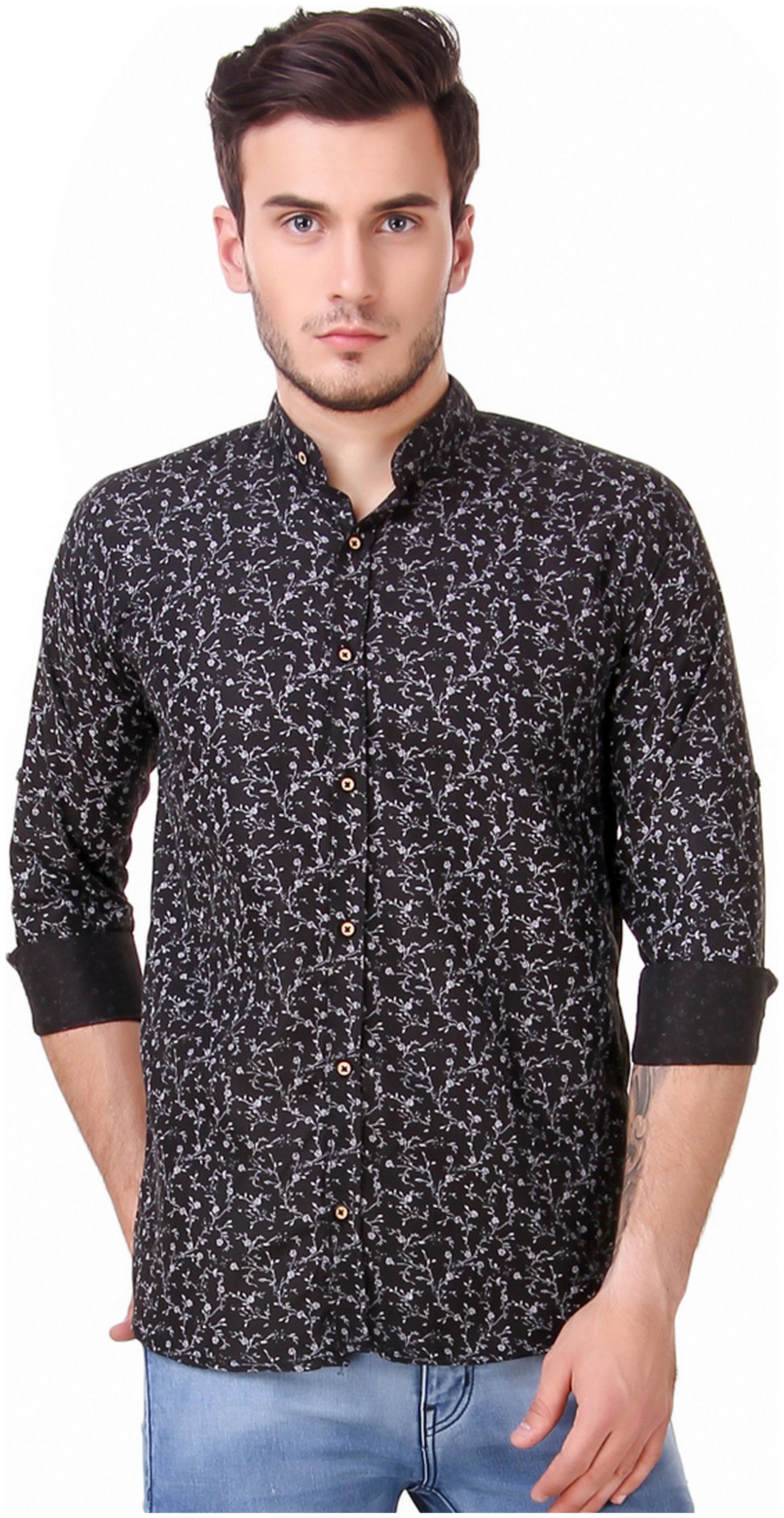 

Lafantar Men Black Printed Slim Fit Casual Shirt