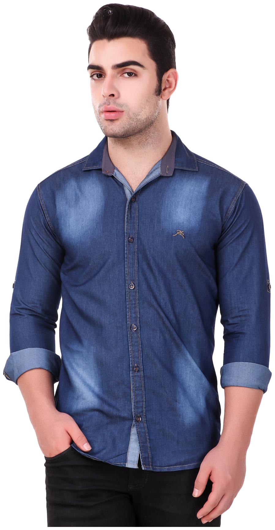 

Lafantar Men Blue Faded Slim Fit Casual Shirt