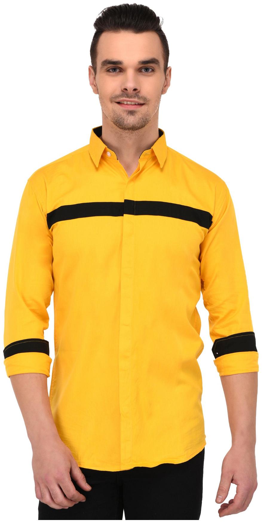 

Lafantar Men Yellow Solid Slim Fit Casual Shirt