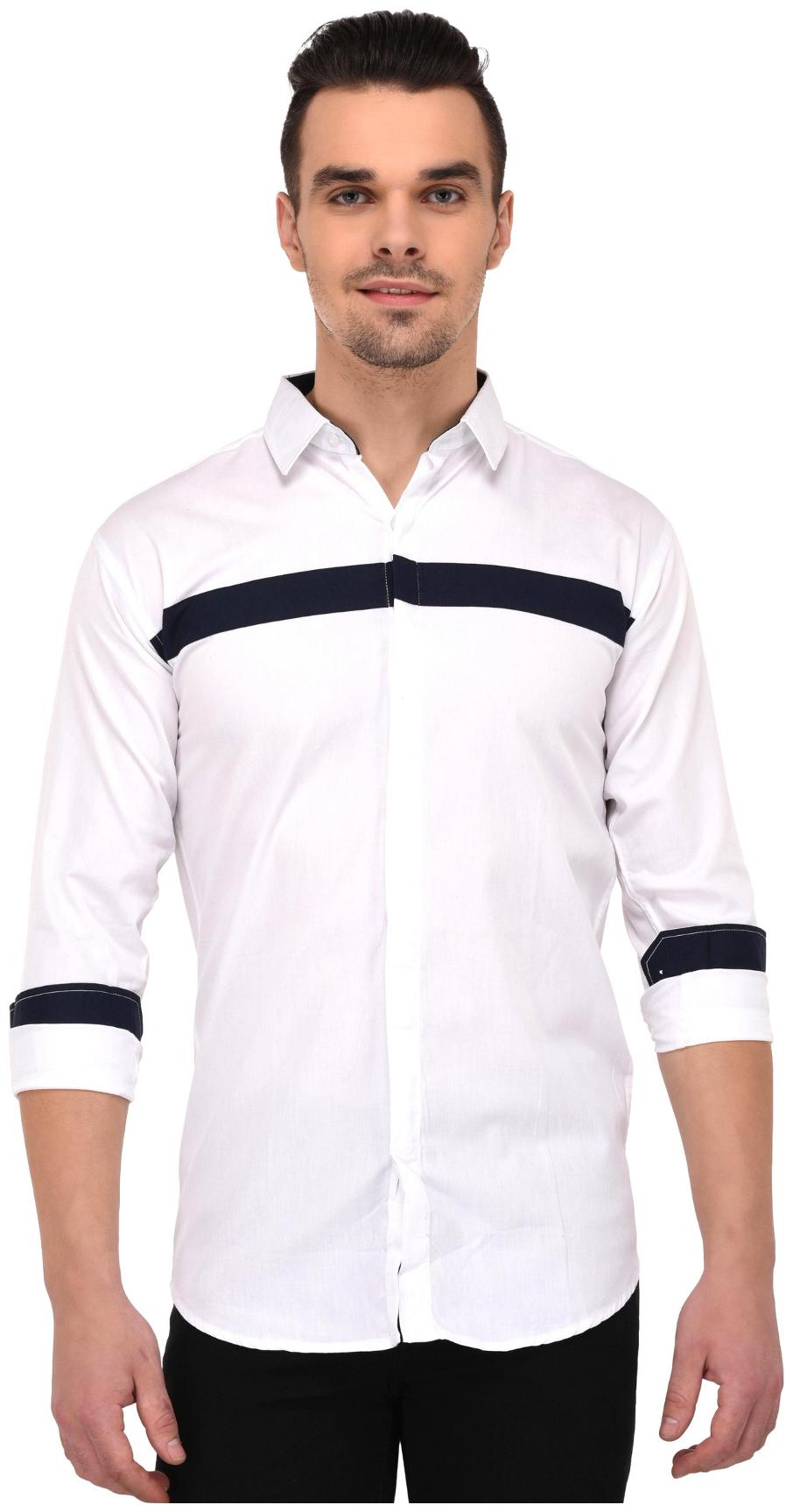 

Lafantar Men White Solid Slim Fit Casual Shirt