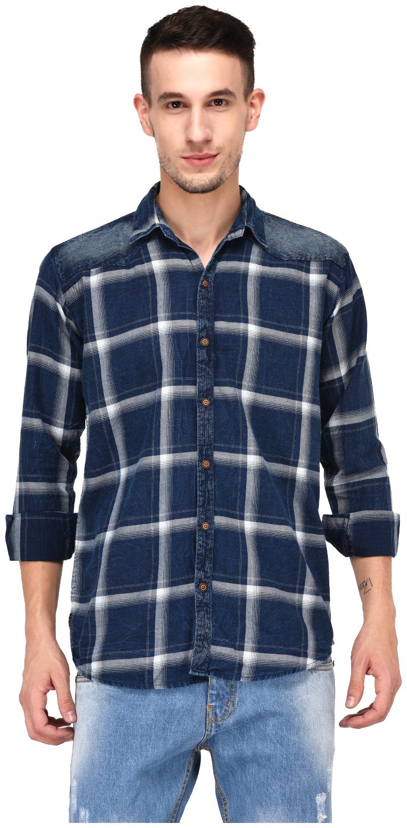 

Lafantar Men Blue Checked Slim Fit Casual Shirt